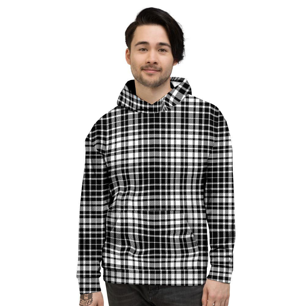 Border Tartan White And Black Print Men's Hoodie-grizzshop