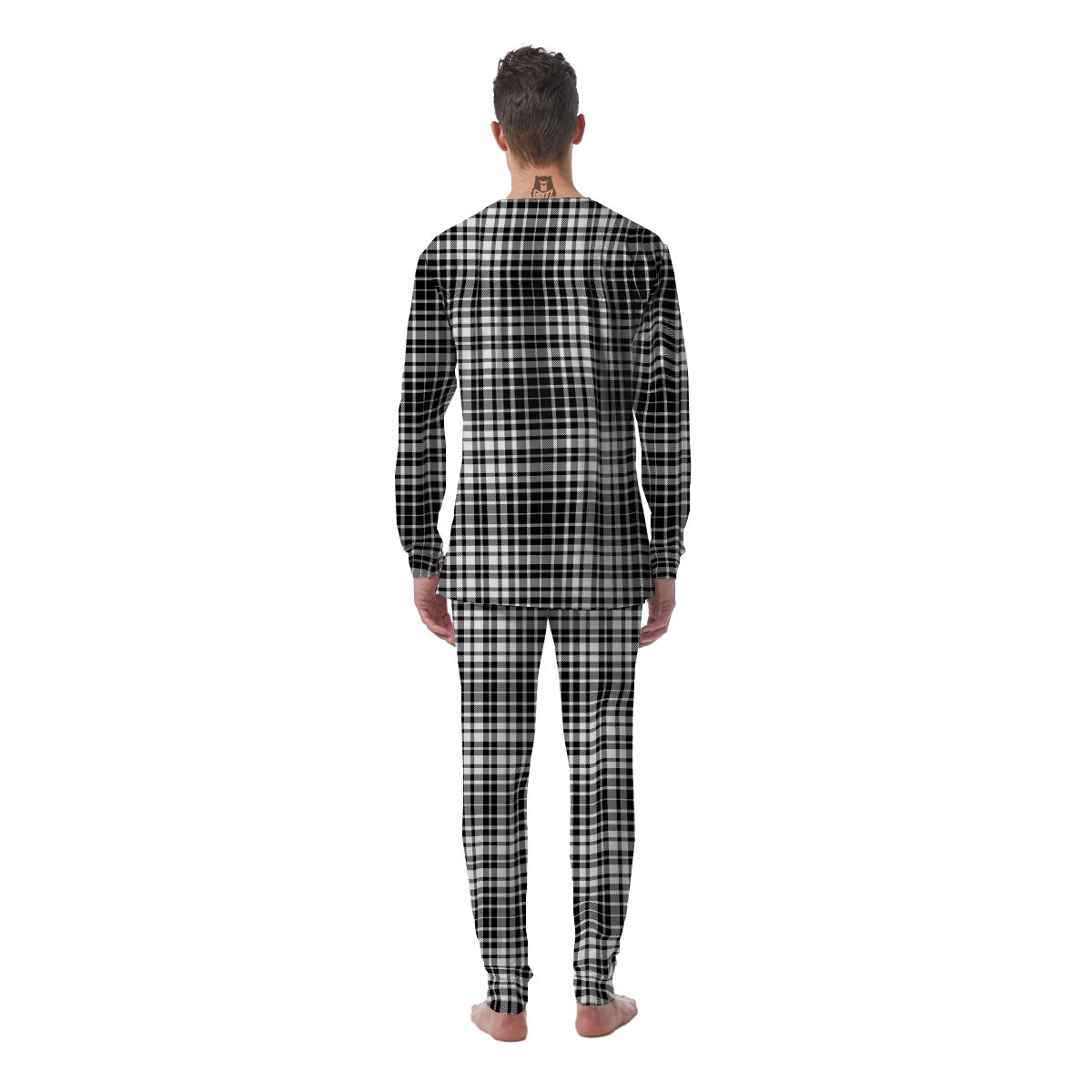 Border Tartan White And Black Print Men's Pajamas-grizzshop