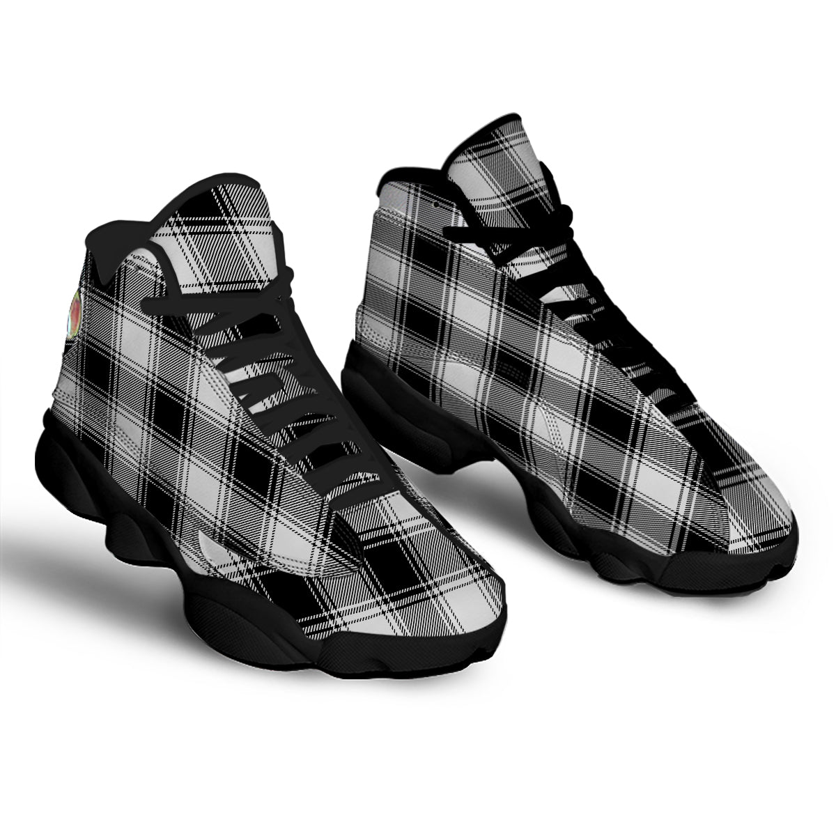 Border Tartan White And Black Print Pattern Black Basketball Shoes-grizzshop