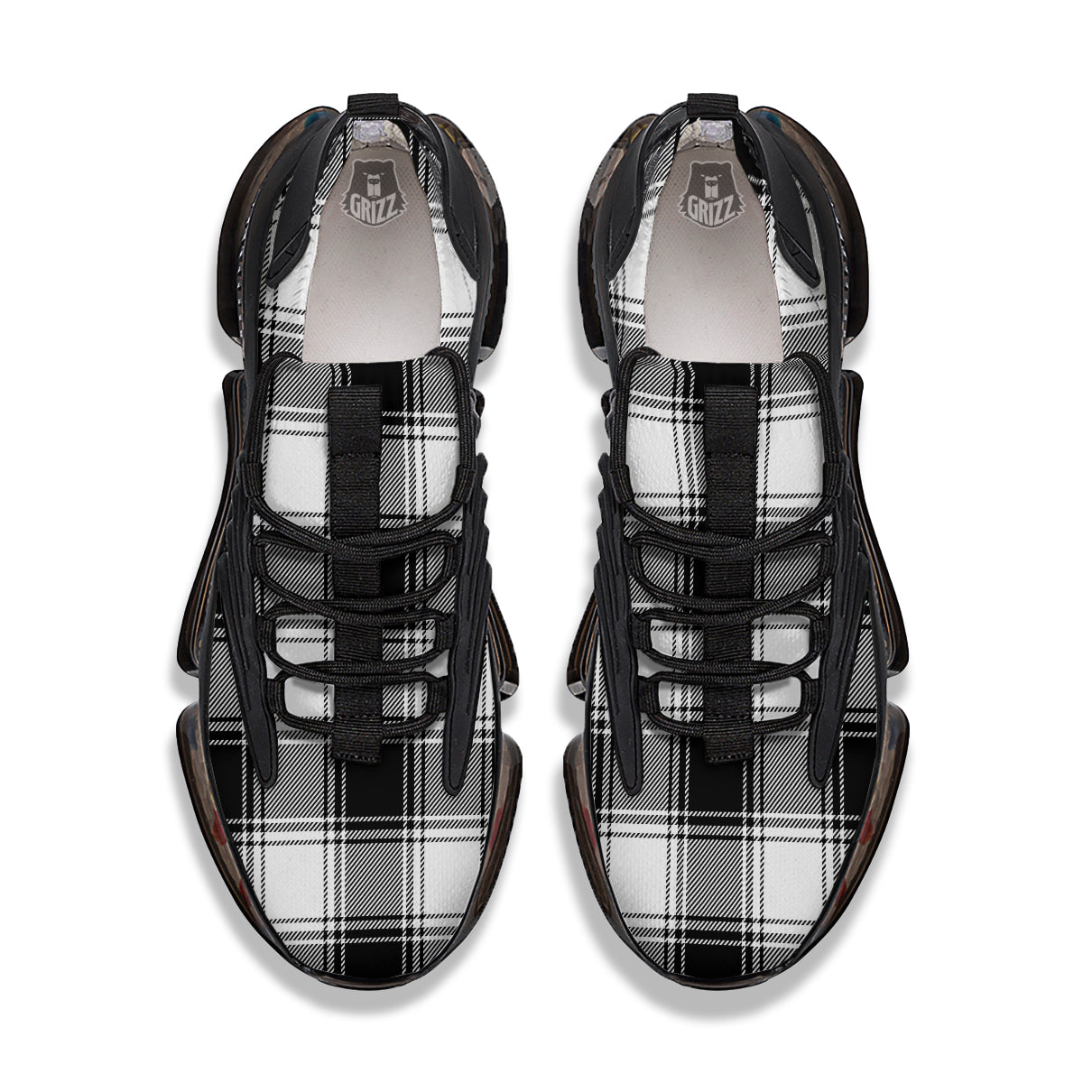 Border Tartan White And Black Print Pattern Black Gym Shoes-grizzshop