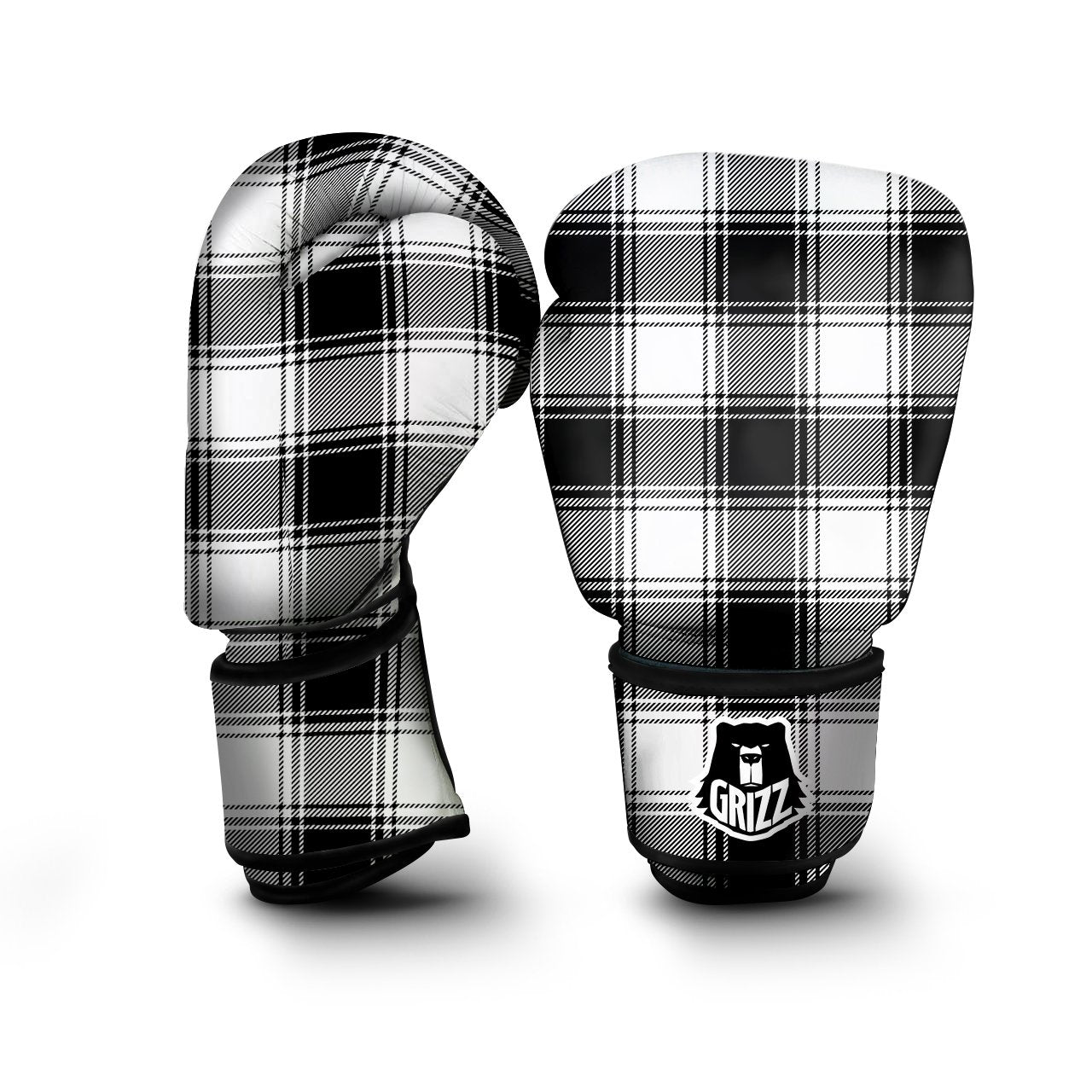 Border Tartan White And Black Print Pattern Boxing Gloves-grizzshop