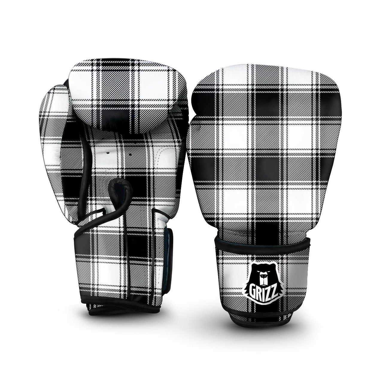 Border Tartan White And Black Print Pattern Boxing Gloves-grizzshop