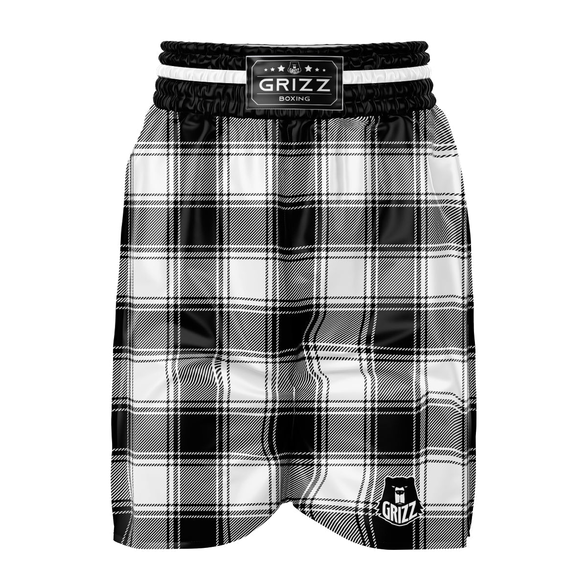 Border Tartan White And Black Print Pattern Boxing Shorts-grizzshop