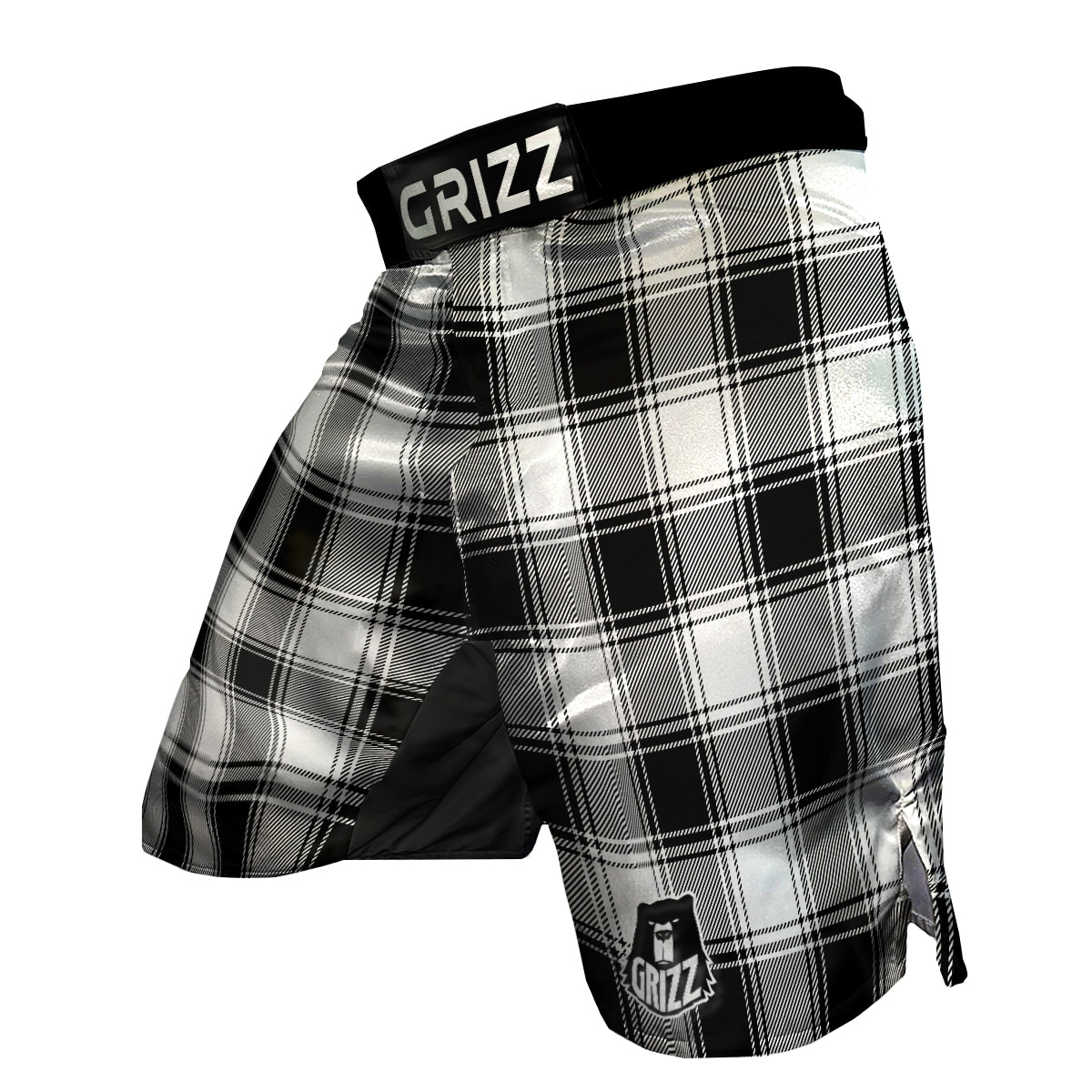 Border Tartan White And Black Print Pattern MMA Shorts-grizzshop