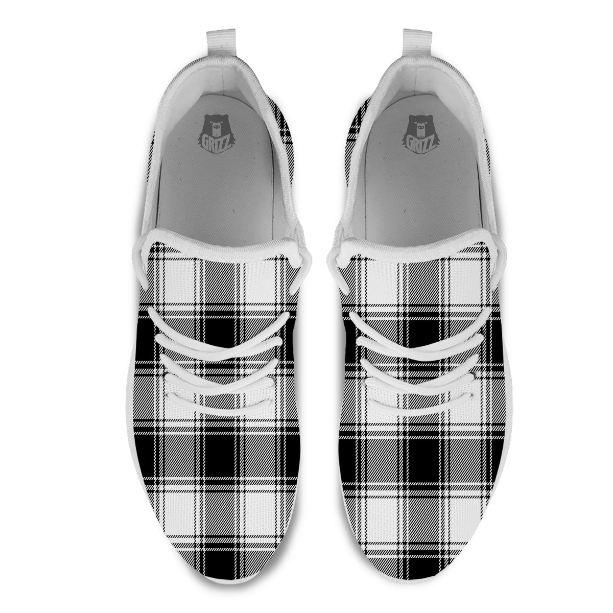 Border Tartan White And Black Print Pattern White Athletic Shoes-grizzshop