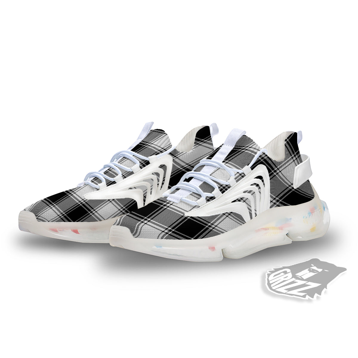 Border Tartan White And Black Print Pattern White Gym Shoes-grizzshop