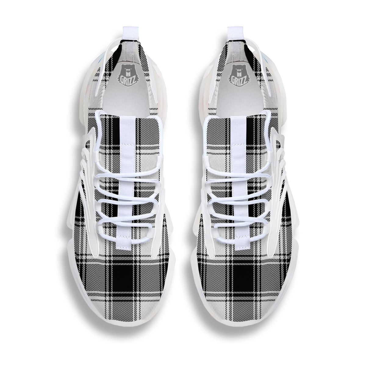Border Tartan White And Black Print Pattern White Gym Shoes-grizzshop