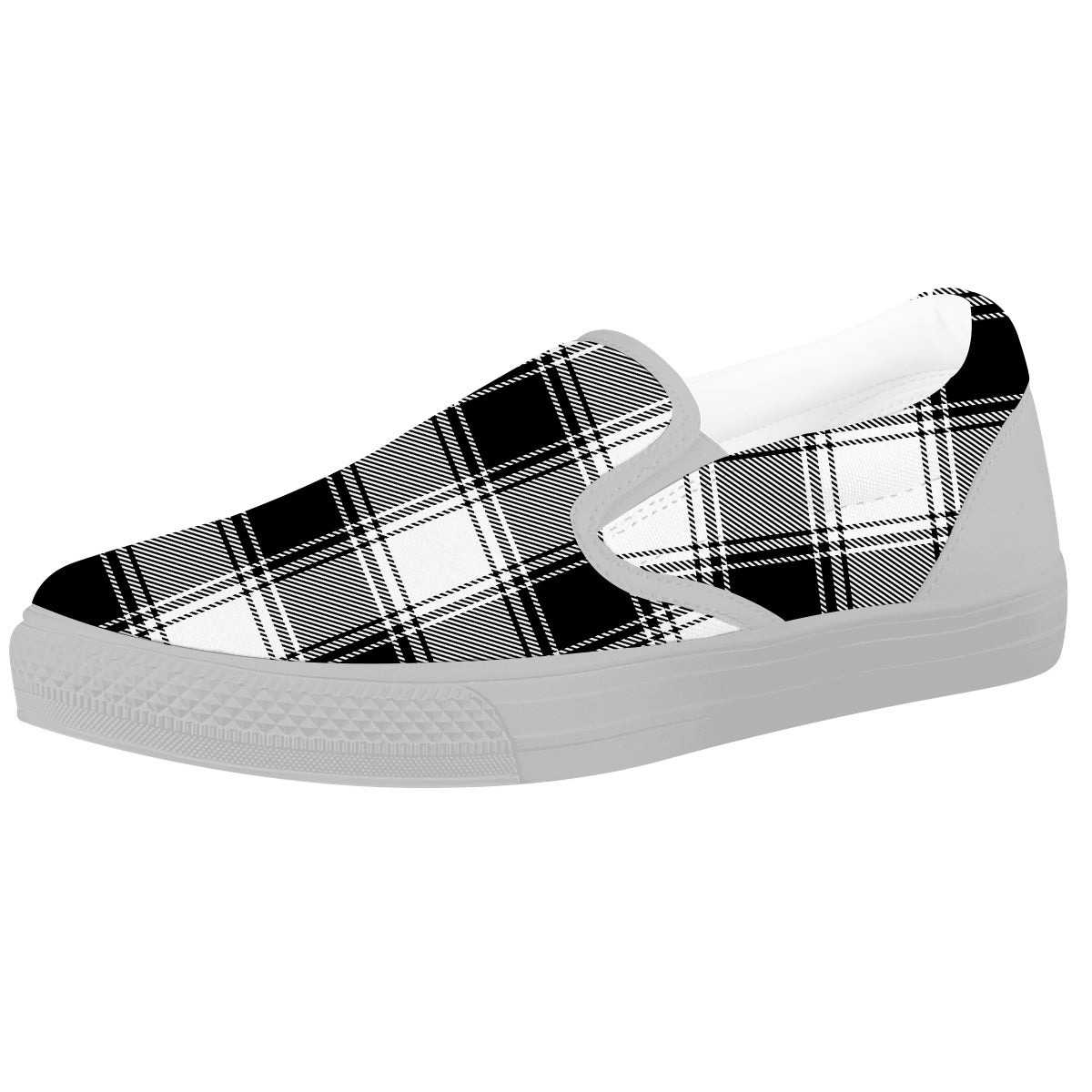 Border Tartan White And Black Print Pattern White Slip On Shoes-grizzshop