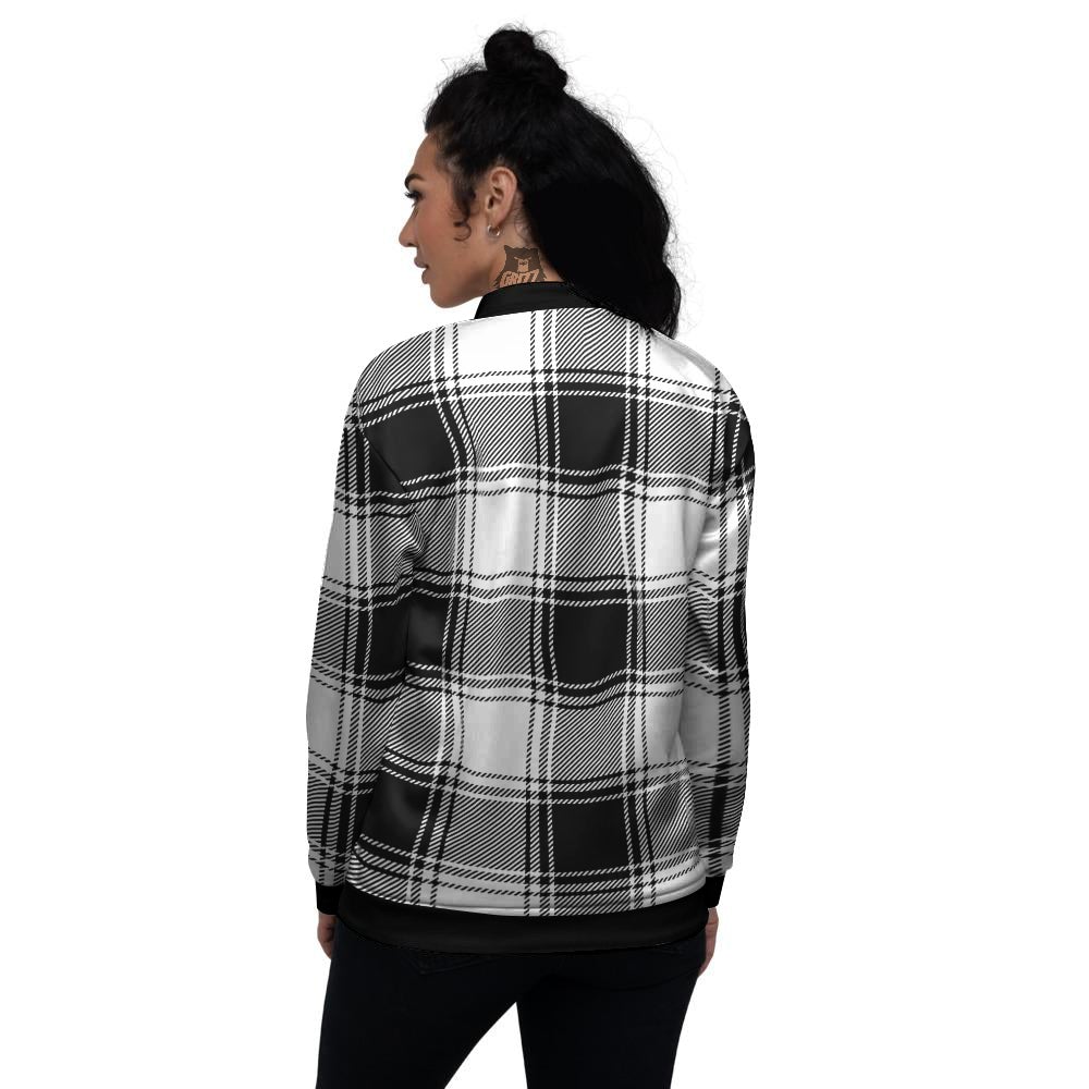 Border Tartan White And Black Print Pattern Women's Bomber Jacket-grizzshop