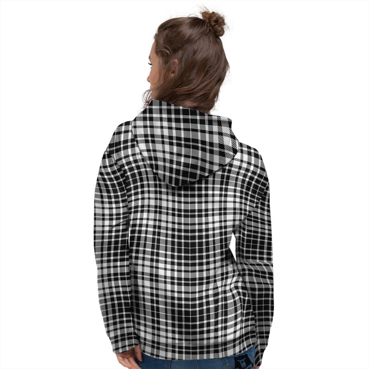 Border Tartan White And Black Print Women's Hoodie-grizzshop