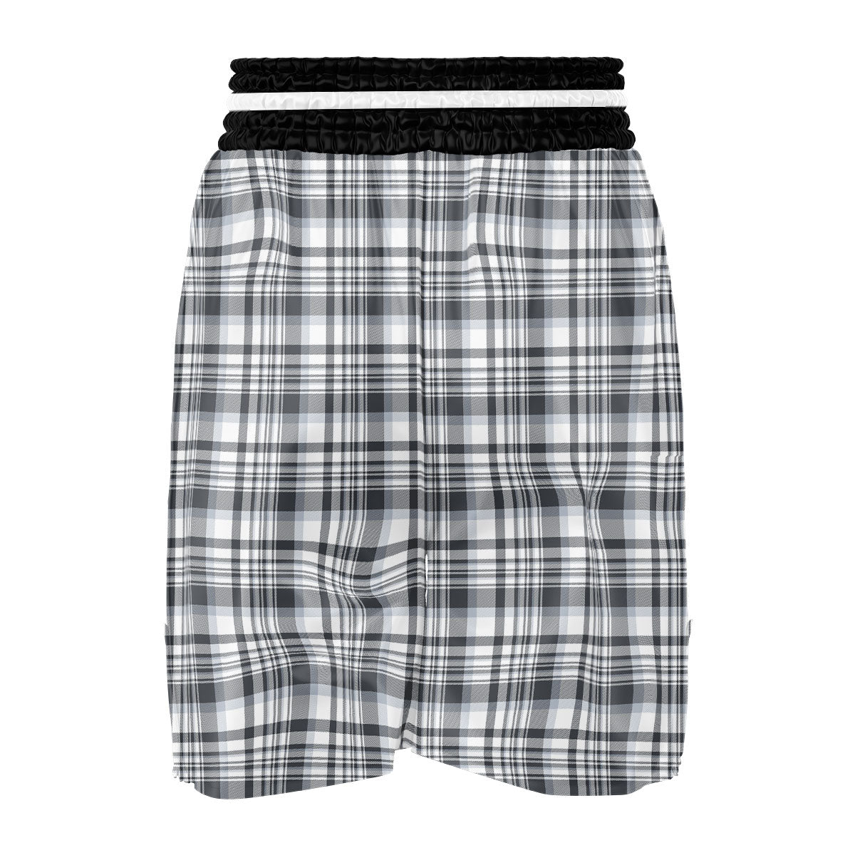 Border Tartan White And Grey Print Boxing Shorts-grizzshop