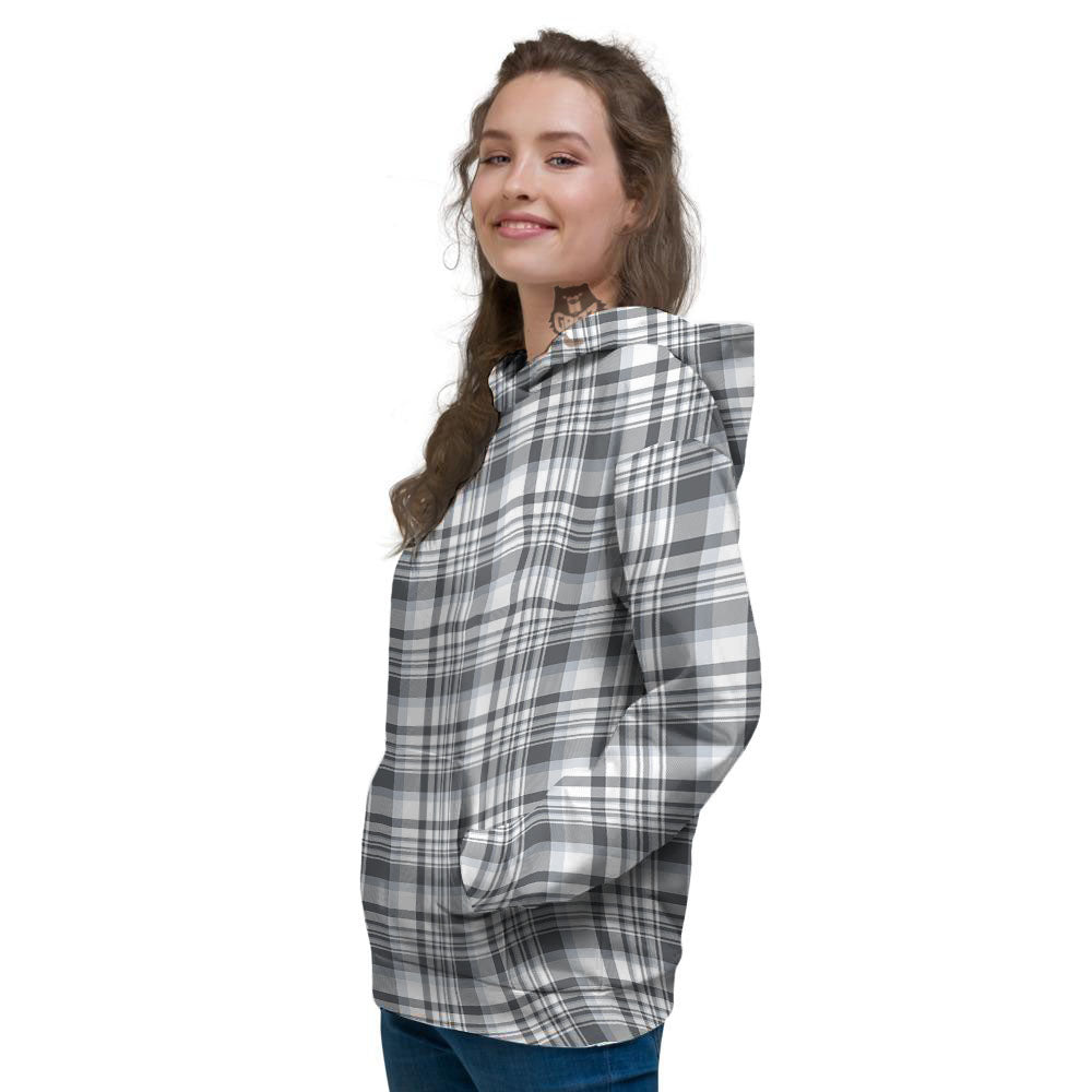 Border Tartan White And Grey Print Women's Hoodie-grizzshop