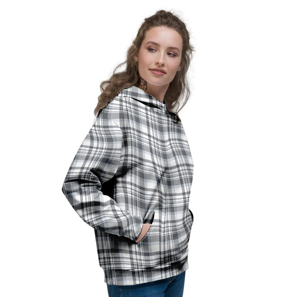 Border Tartan White And Grey Print Women's Hoodie-grizzshop