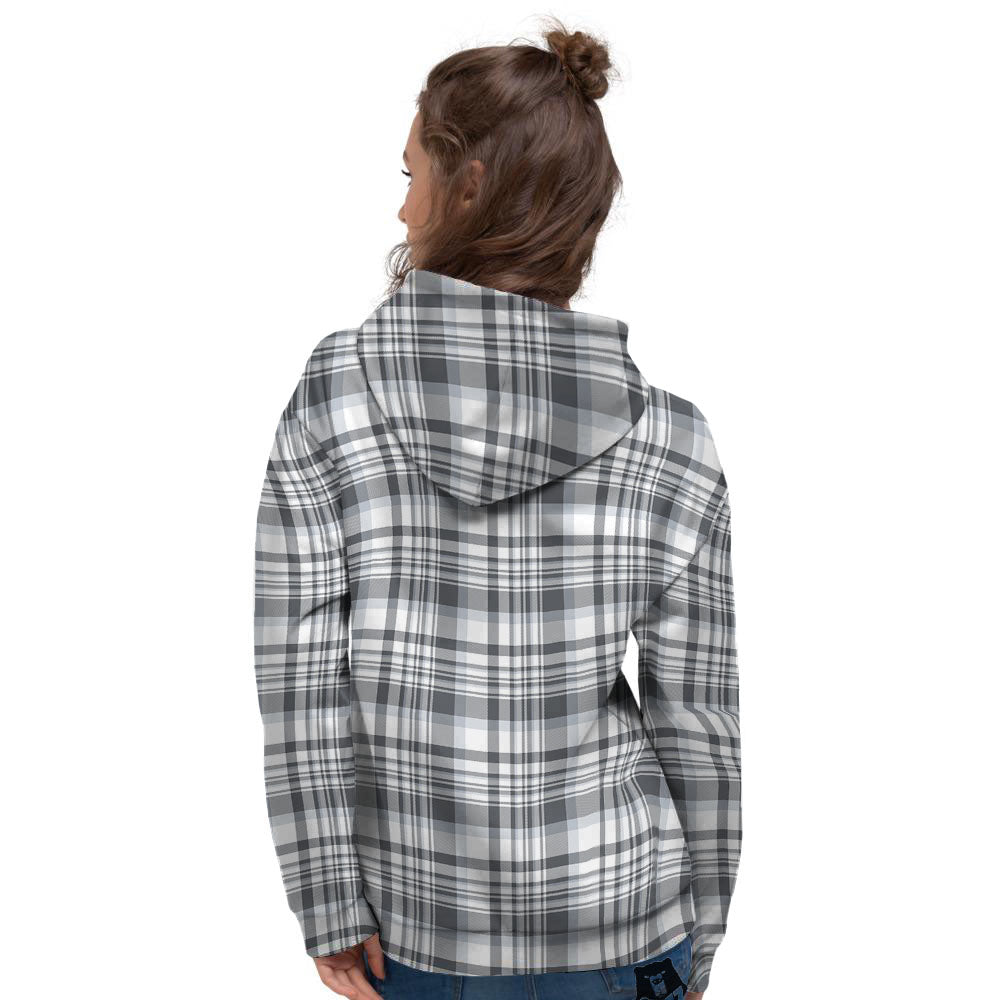 Border Tartan White And Grey Print Women's Hoodie-grizzshop
