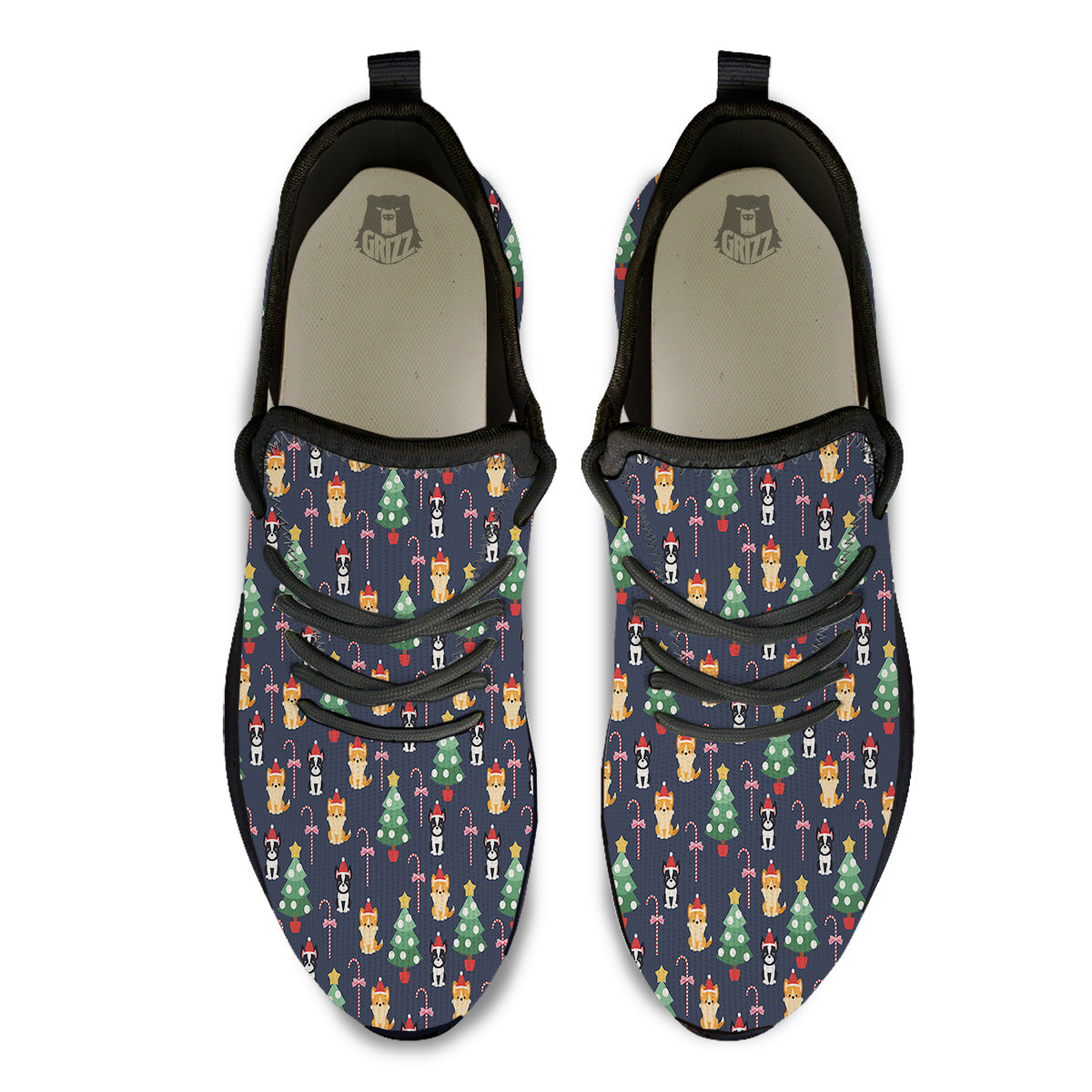 Boston Terrier And Corgi Christmas Print Black Athletic Shoes-grizzshop