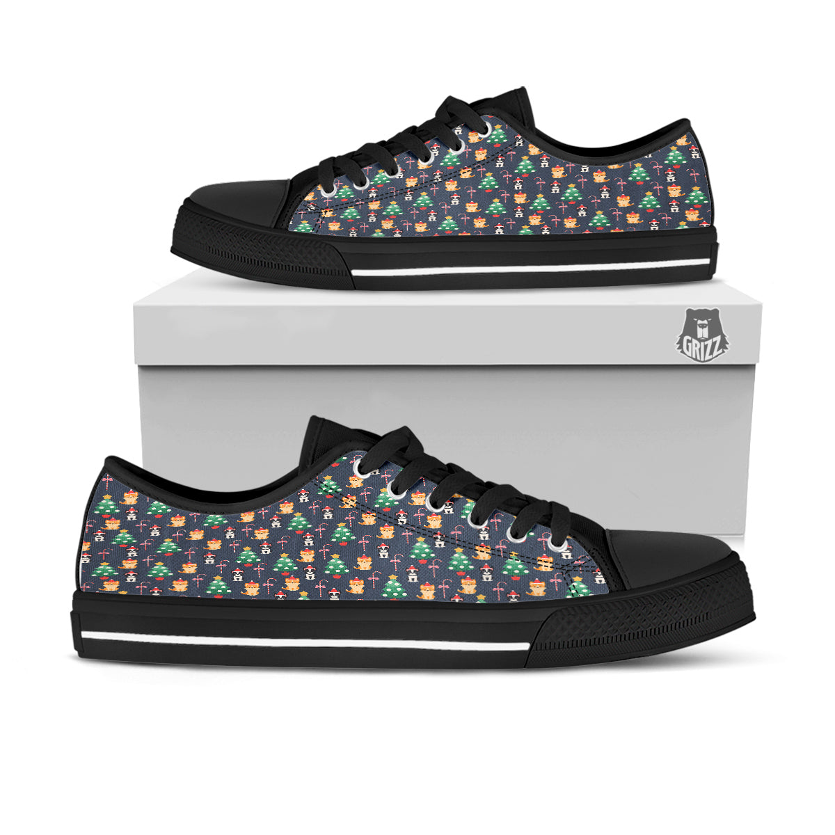 Boston Terrier And Corgi Christmas Print Black Low Top Shoes-grizzshop