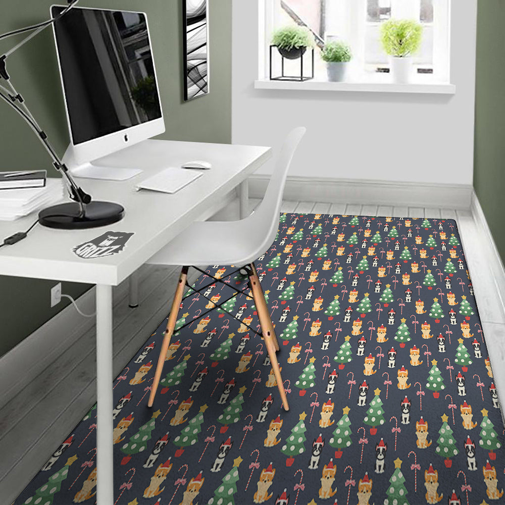 Boston Terrier And Corgi Christmas Print Floor Mat-grizzshop