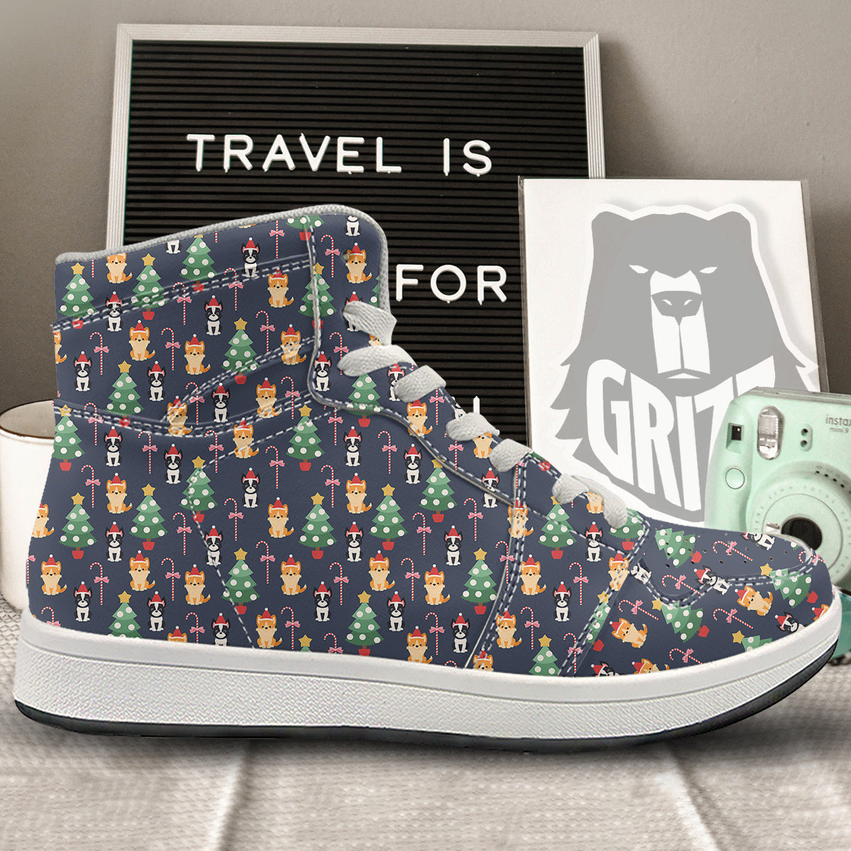 Boston Terrier And Corgi Christmas Print High Top Sneakers-grizzshop