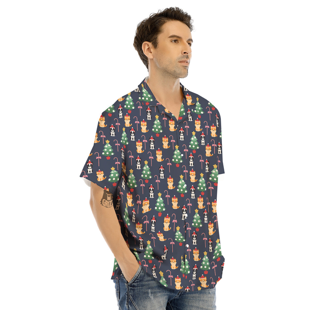 Boston Terrier And Corgi Christmas Print Men's Hawaiian Shirt-grizzshop