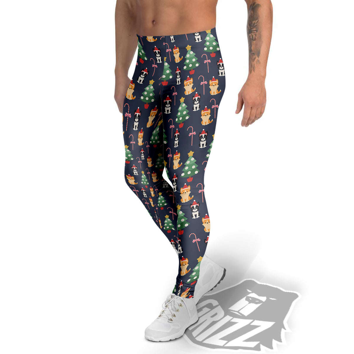 Boston Terrier And Corgi Christmas Print Men's Leggings-grizzshop