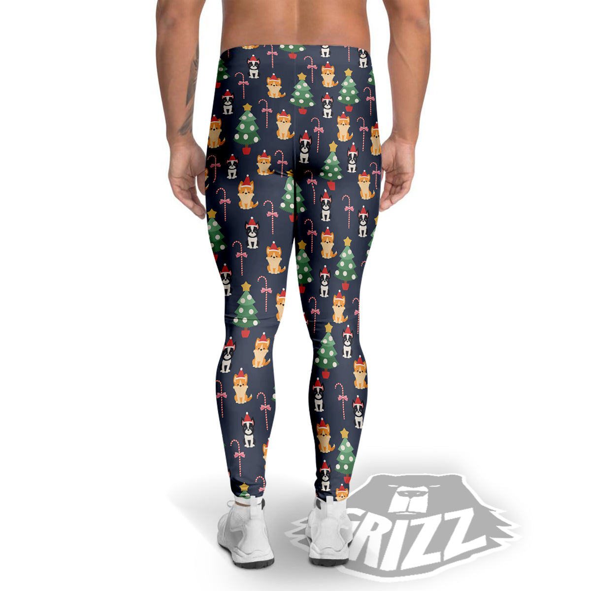 Boston Terrier And Corgi Christmas Print Men's Leggings-grizzshop