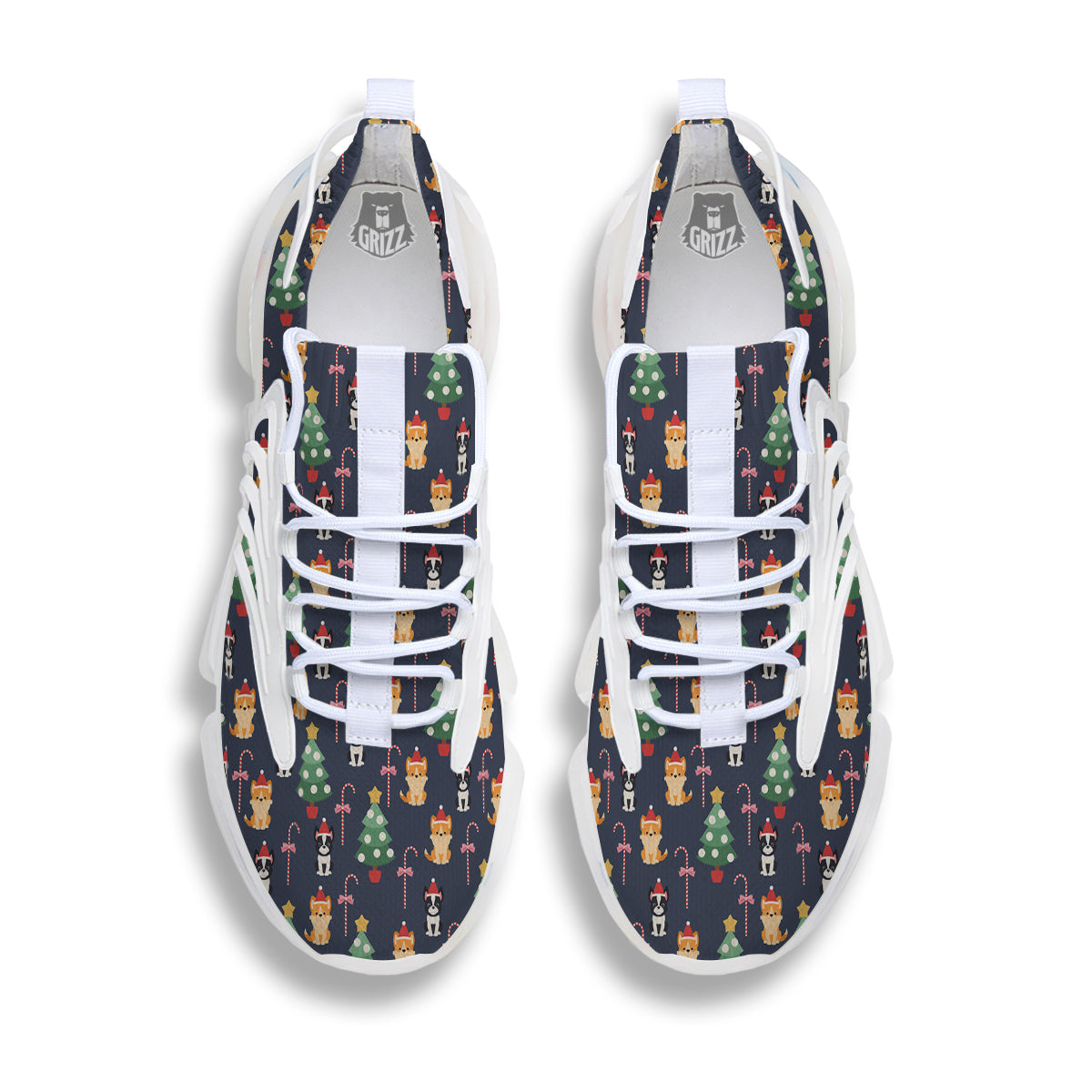 Boston Terrier And Corgi Christmas Print White Gym Shoes-grizzshop