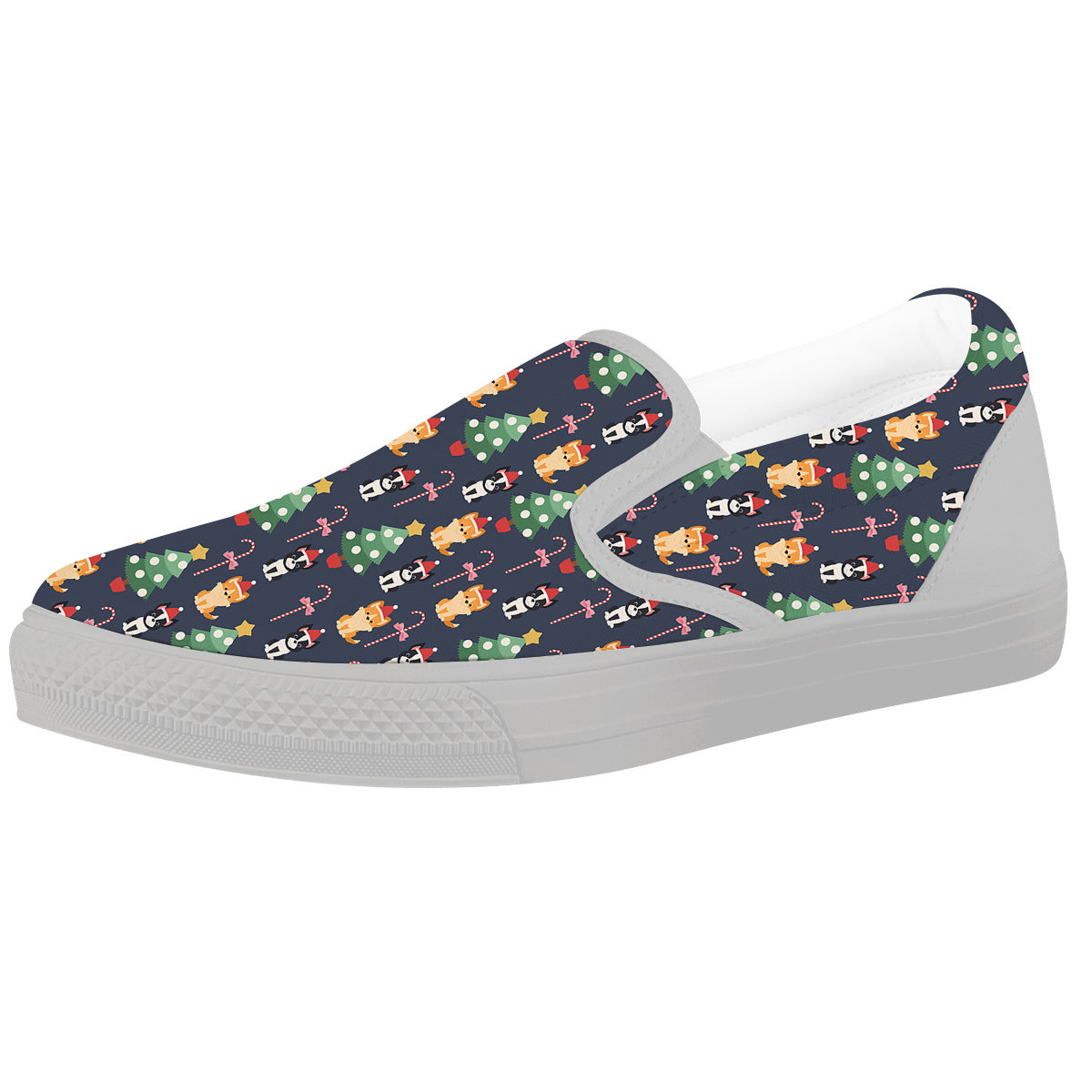 Boston Terrier And Corgi Christmas Print White Slip On Shoes-grizzshop