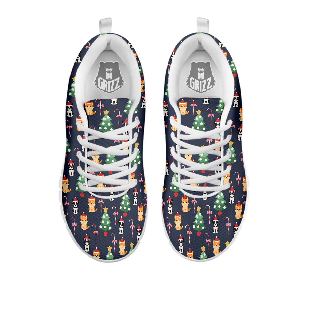 Boston Terrier And Corgi Christmas Print White Sneaker-grizzshop