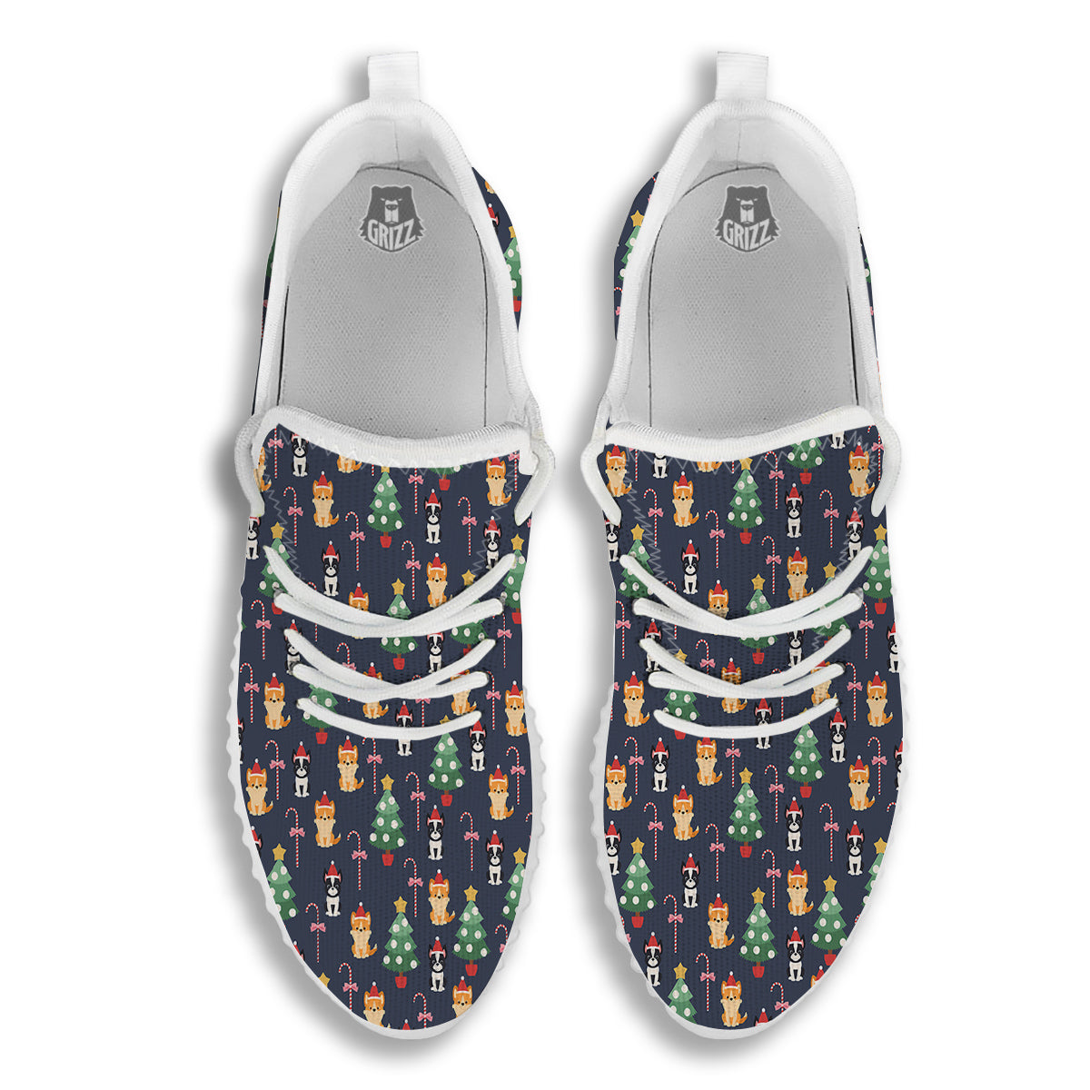 Boston Terrier And Corgi Christmas Print White Walking Shoes-grizzshop