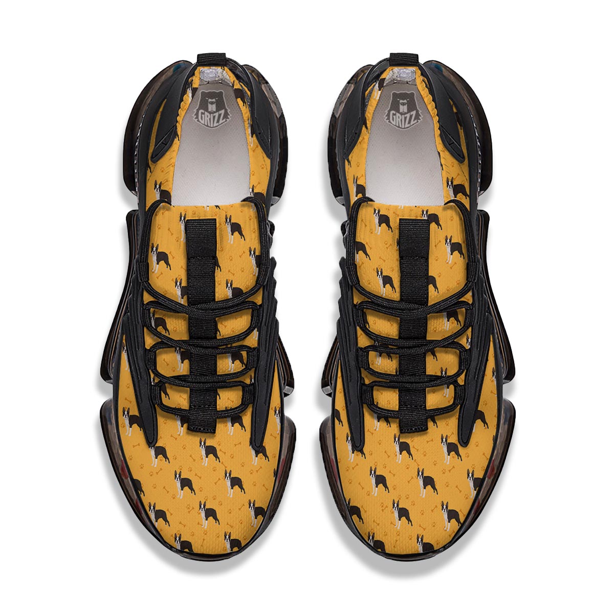 Boston Terrier Cartoon Print Pattern Black Gym Shoes-grizzshop