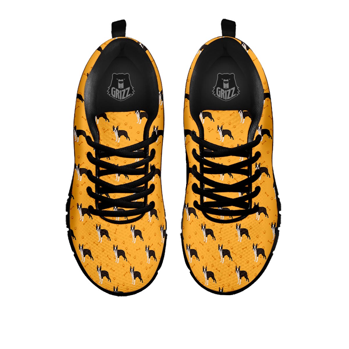 Boston Terrier Cartoon Print Pattern Black Sneaker-grizzshop