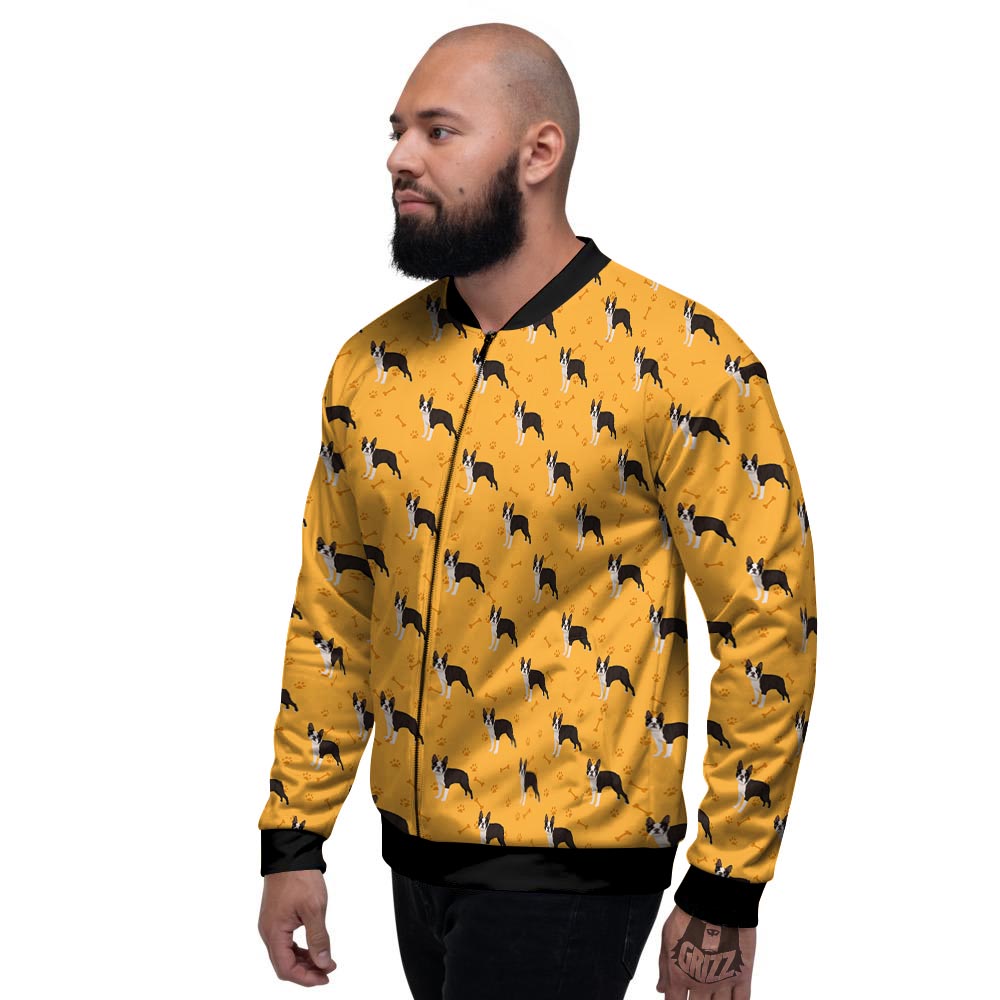 Boston Terrier Cartoon Print Pattern Men's Bomber Jacket-grizzshop