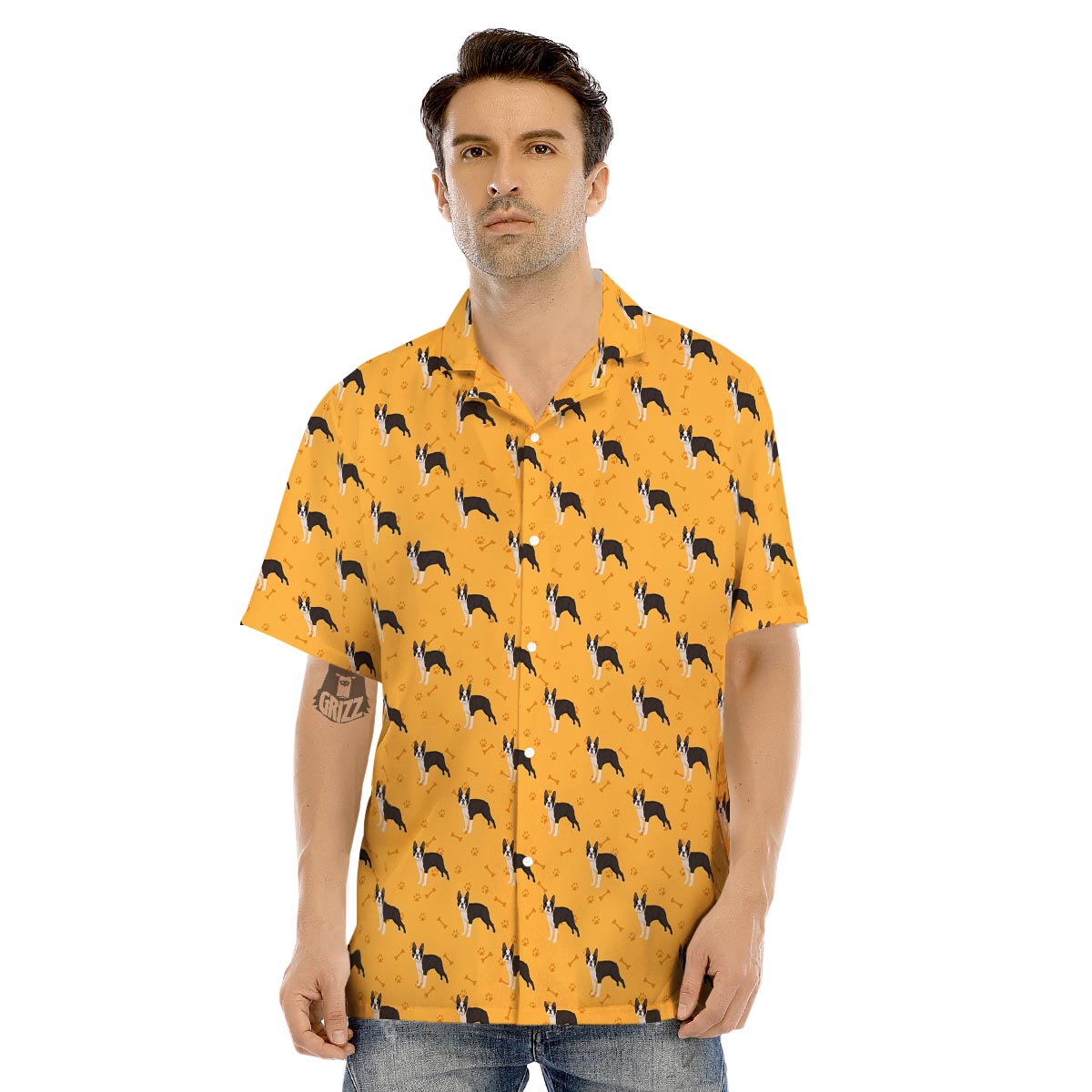 Boston Terrier Cartoon Print Pattern Men's Hawaiian Shirt-grizzshop