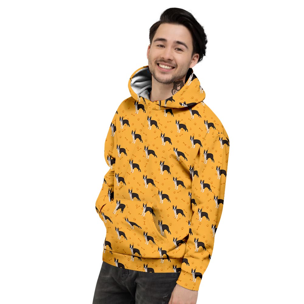 Boston Terrier Cartoon Print Pattern Men's Hoodie-grizzshop