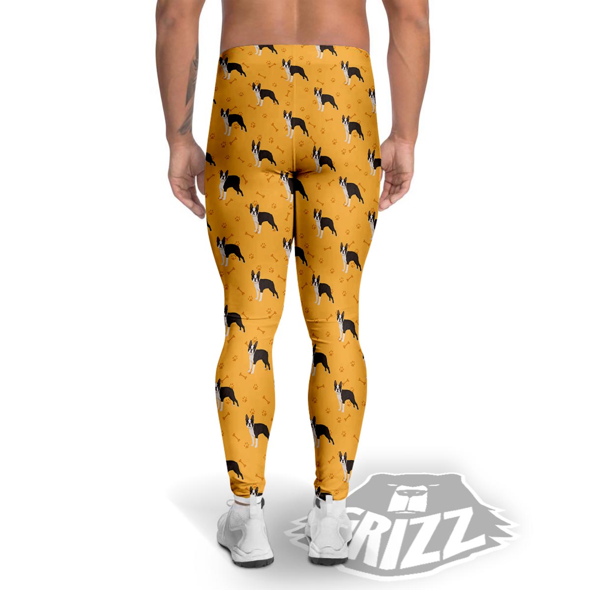 Boston Terrier Cartoon Print Pattern Men's Leggings-grizzshop