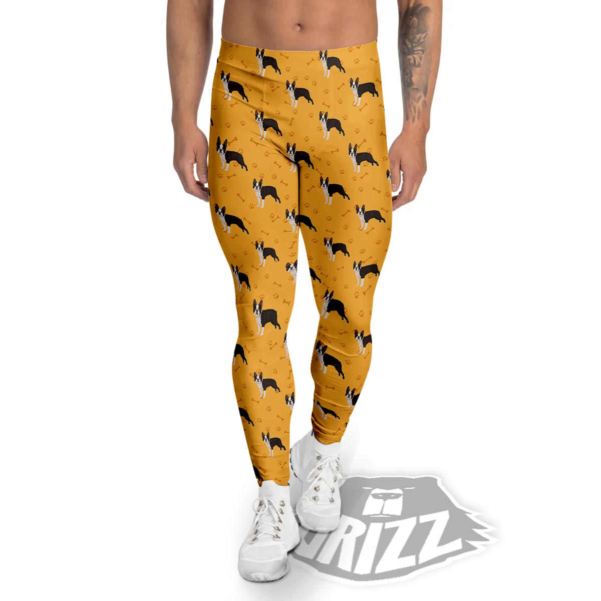 Boston Terrier Cartoon Print Pattern Men's Leggings-grizzshop