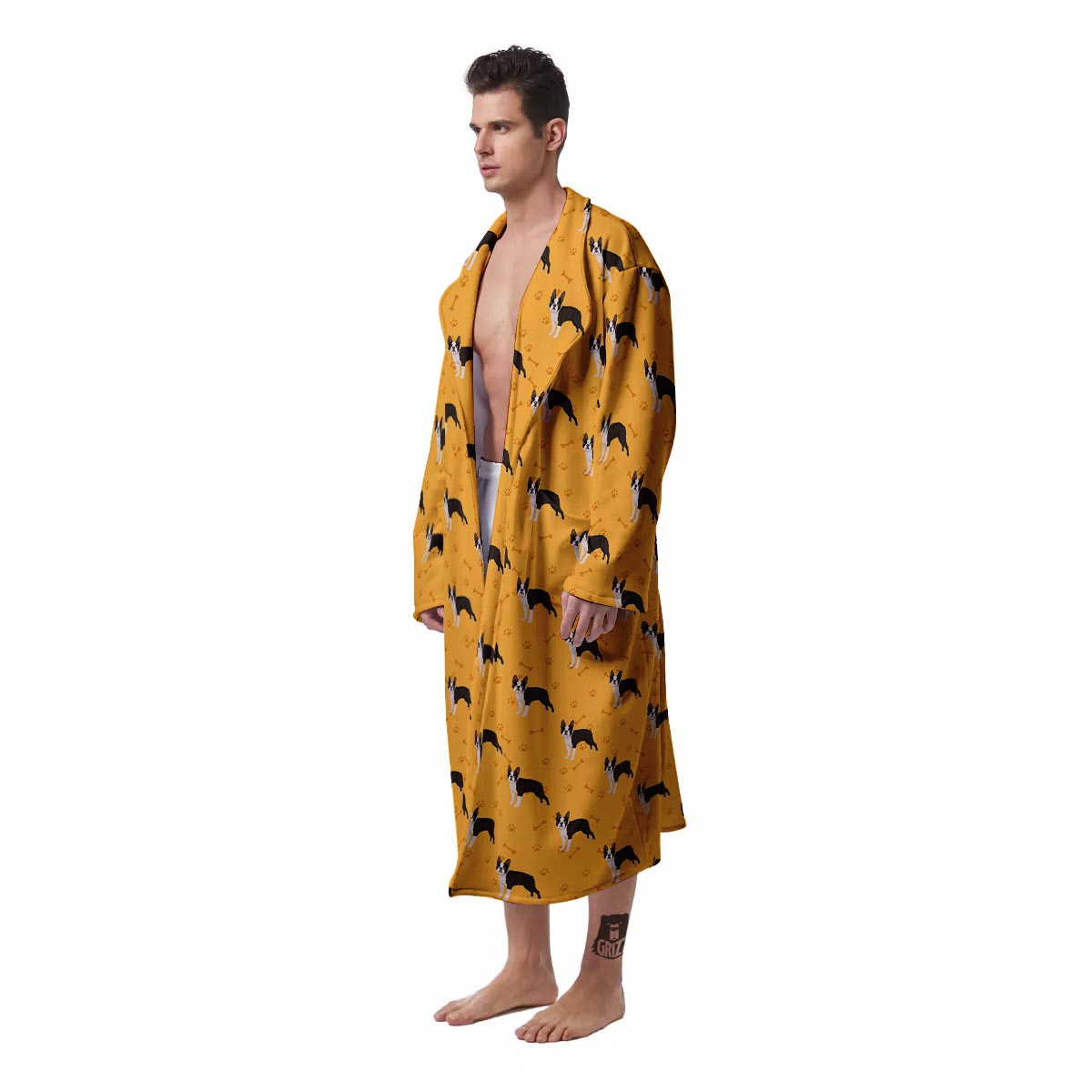 Boston Terrier Cartoon Print Pattern Men's Robe-grizzshop
