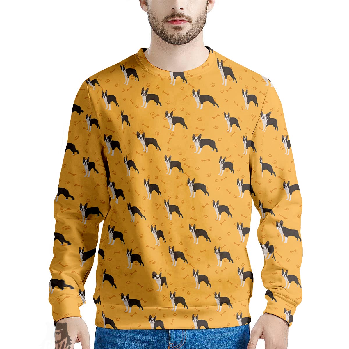Boston Terrier Cartoon Print Pattern Men's Sweatshirt-grizzshop