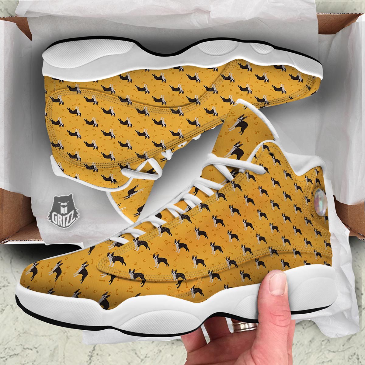 Boston Terrier Cartoon Print Pattern White Basketball Shoes-grizzshop