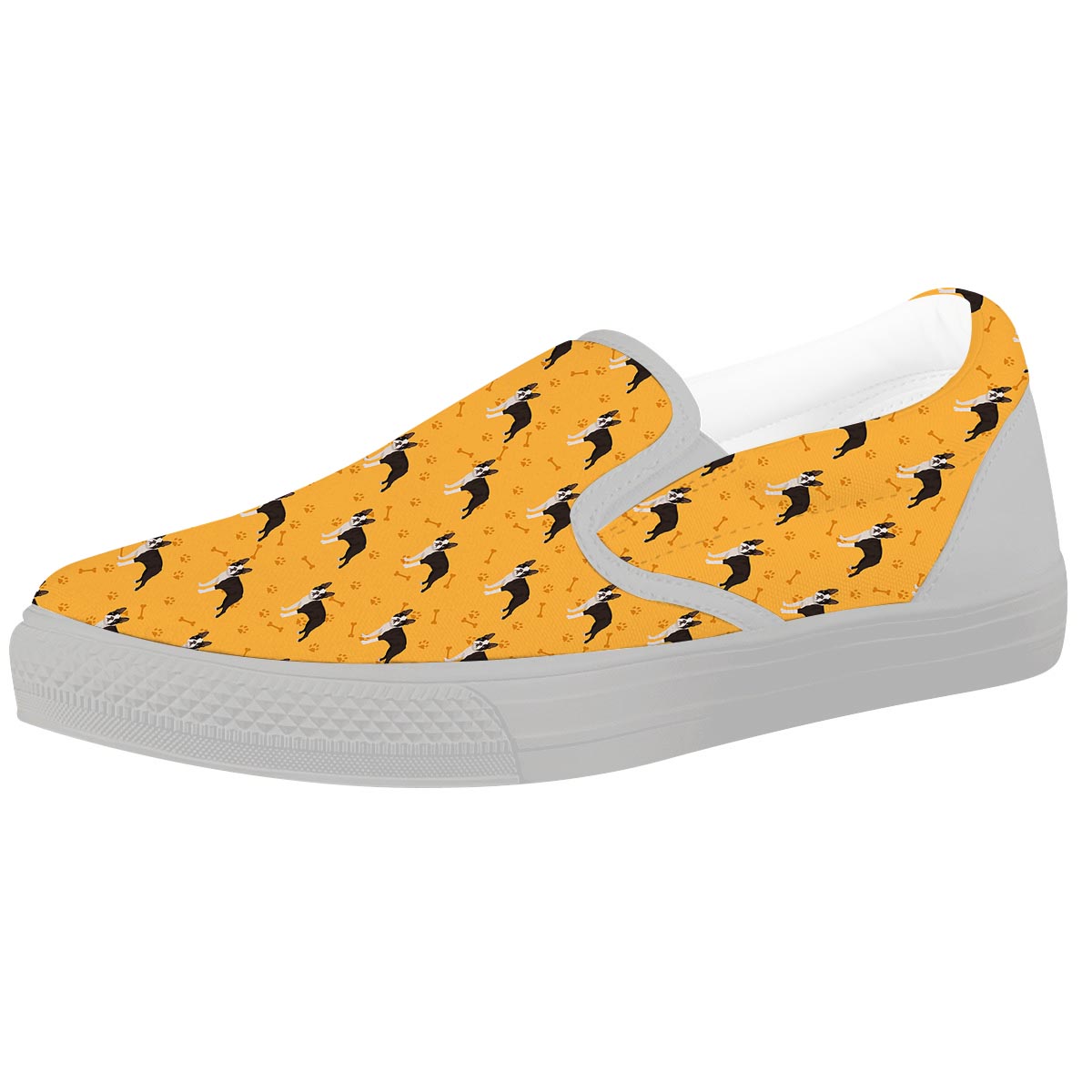 Boston Terrier Cartoon Print Pattern White Slip On Shoes-grizzshop