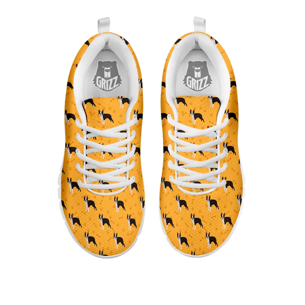 Boston Terrier Cartoon Print Pattern White Sneaker-grizzshop