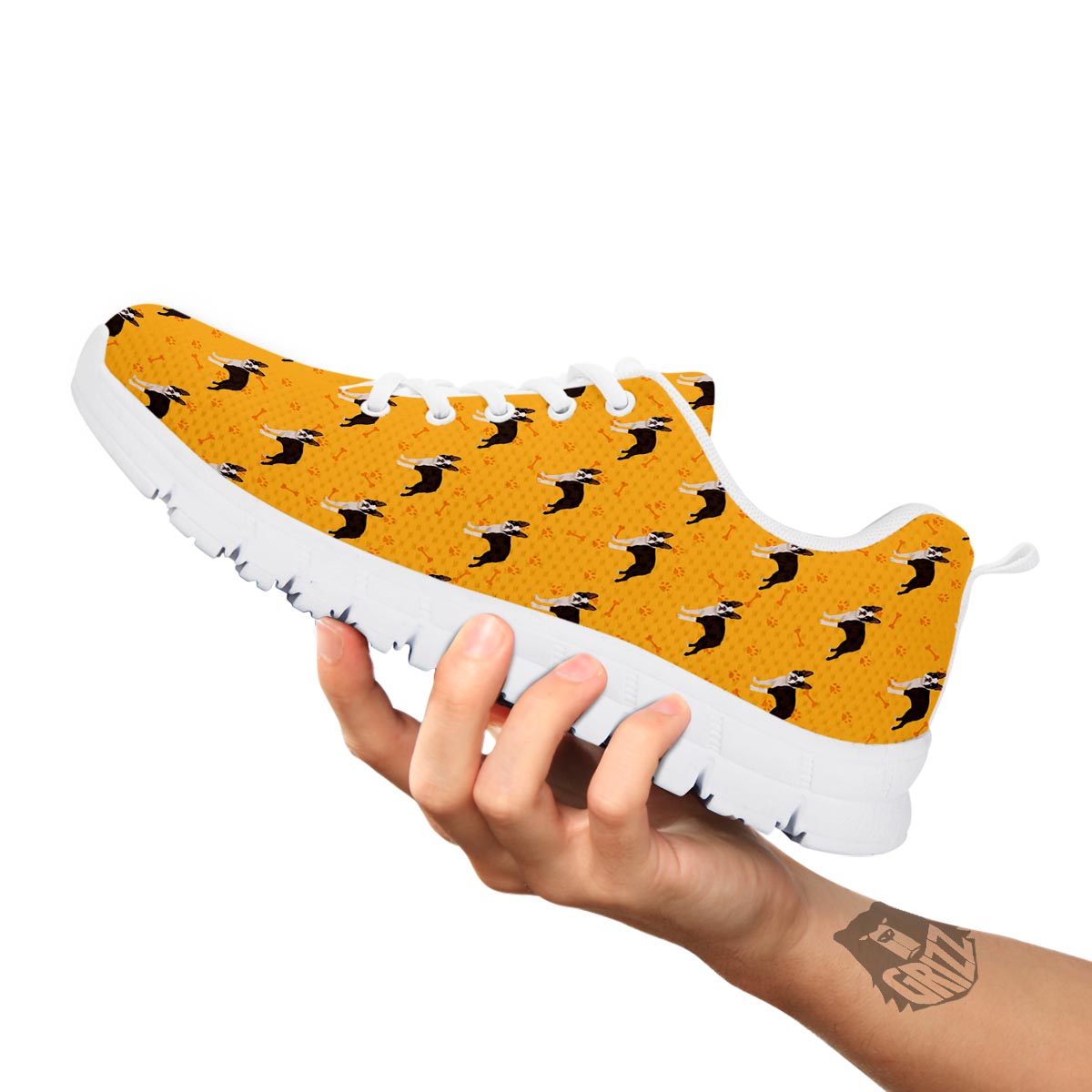 Boston Terrier Cartoon Print Pattern White Sneaker-grizzshop