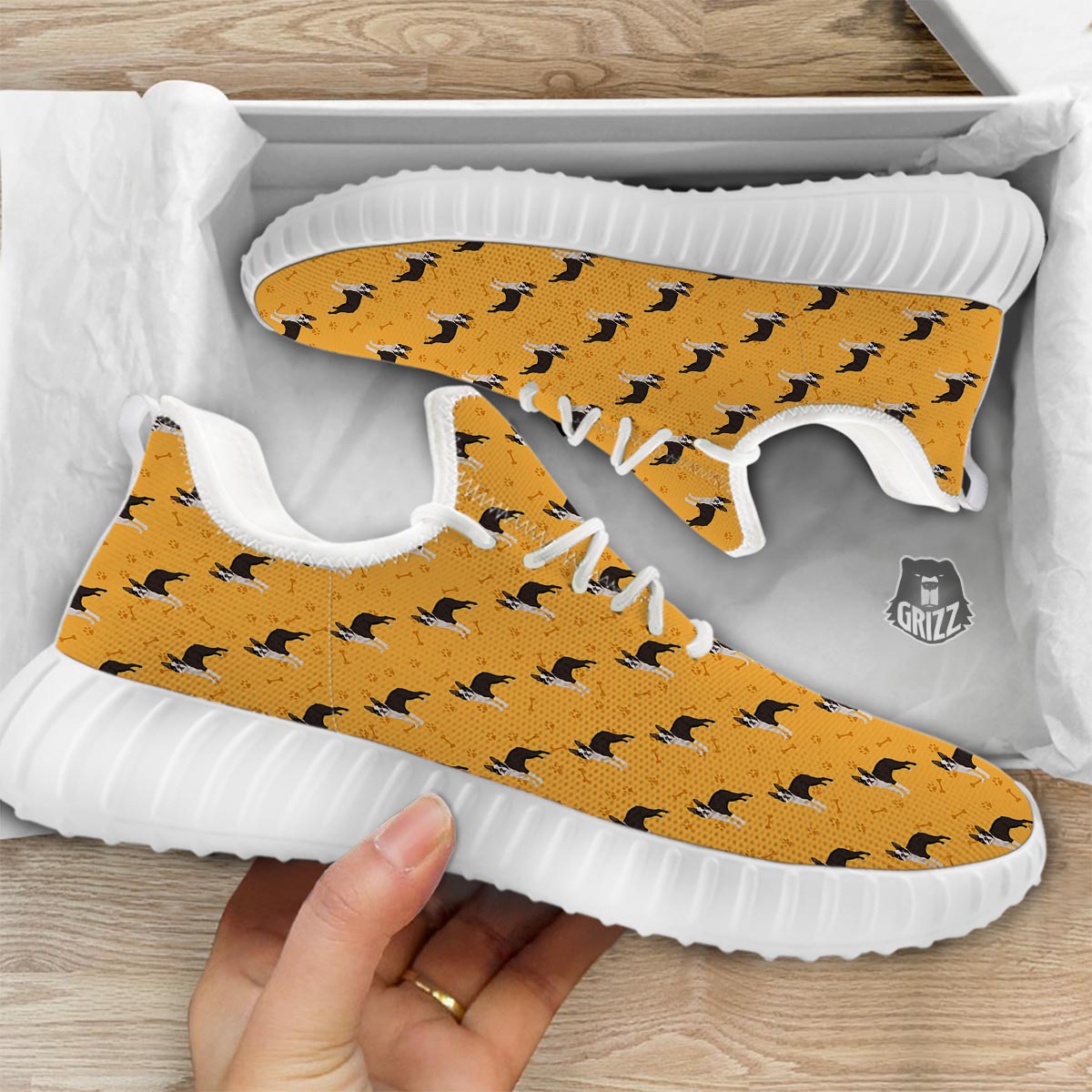 Boston Terrier Cartoon Print Pattern White Walking Shoes-grizzshop
