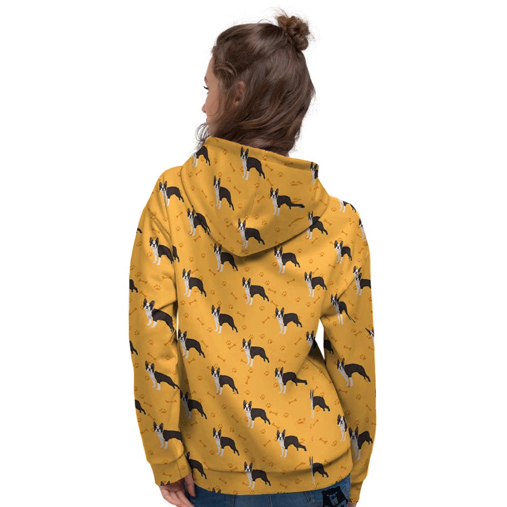Boston Terrier Cartoon Print Pattern Women's Hoodie-grizzshop