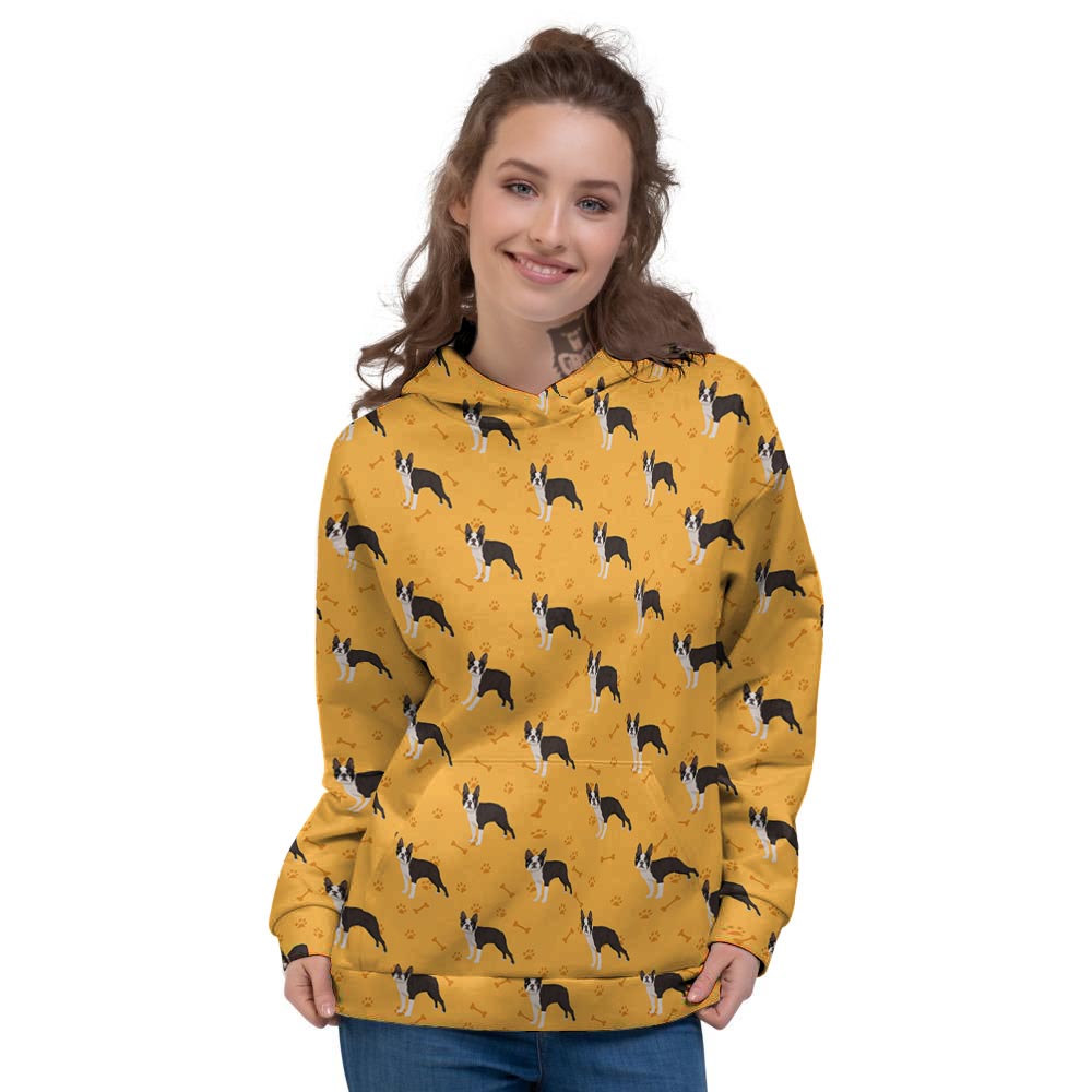 Boston Terrier Cartoon Print Pattern Women's Hoodie-grizzshop