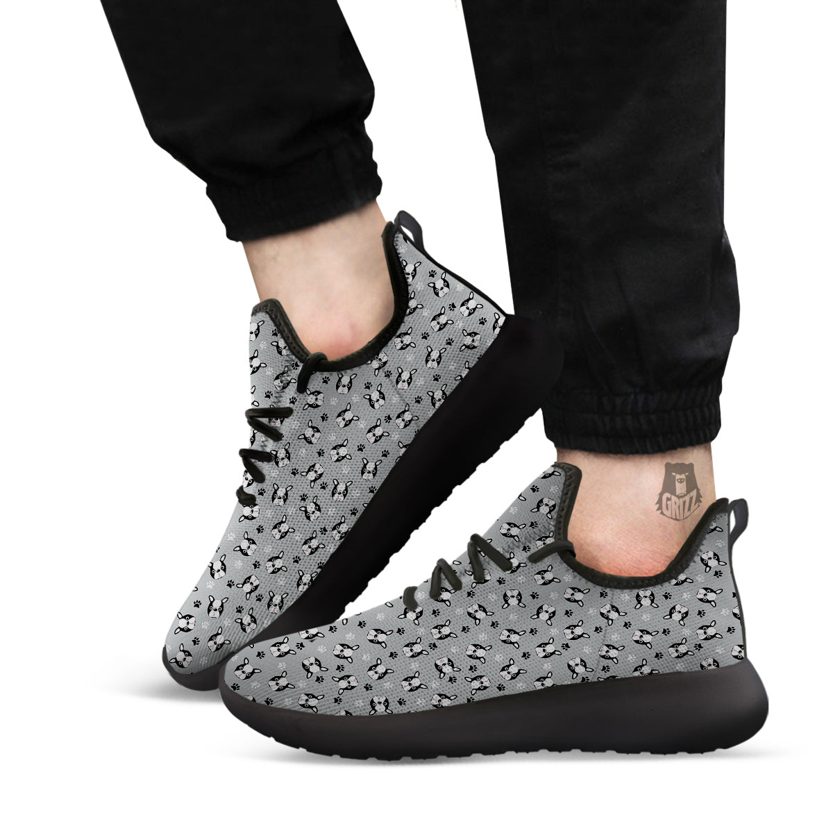 Boston Terrier Faces Cute Print Black Athletic Shoes-grizzshop