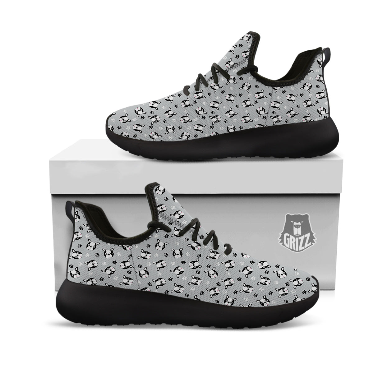 Boston Terrier Faces Cute Print Black Athletic Shoes-grizzshop