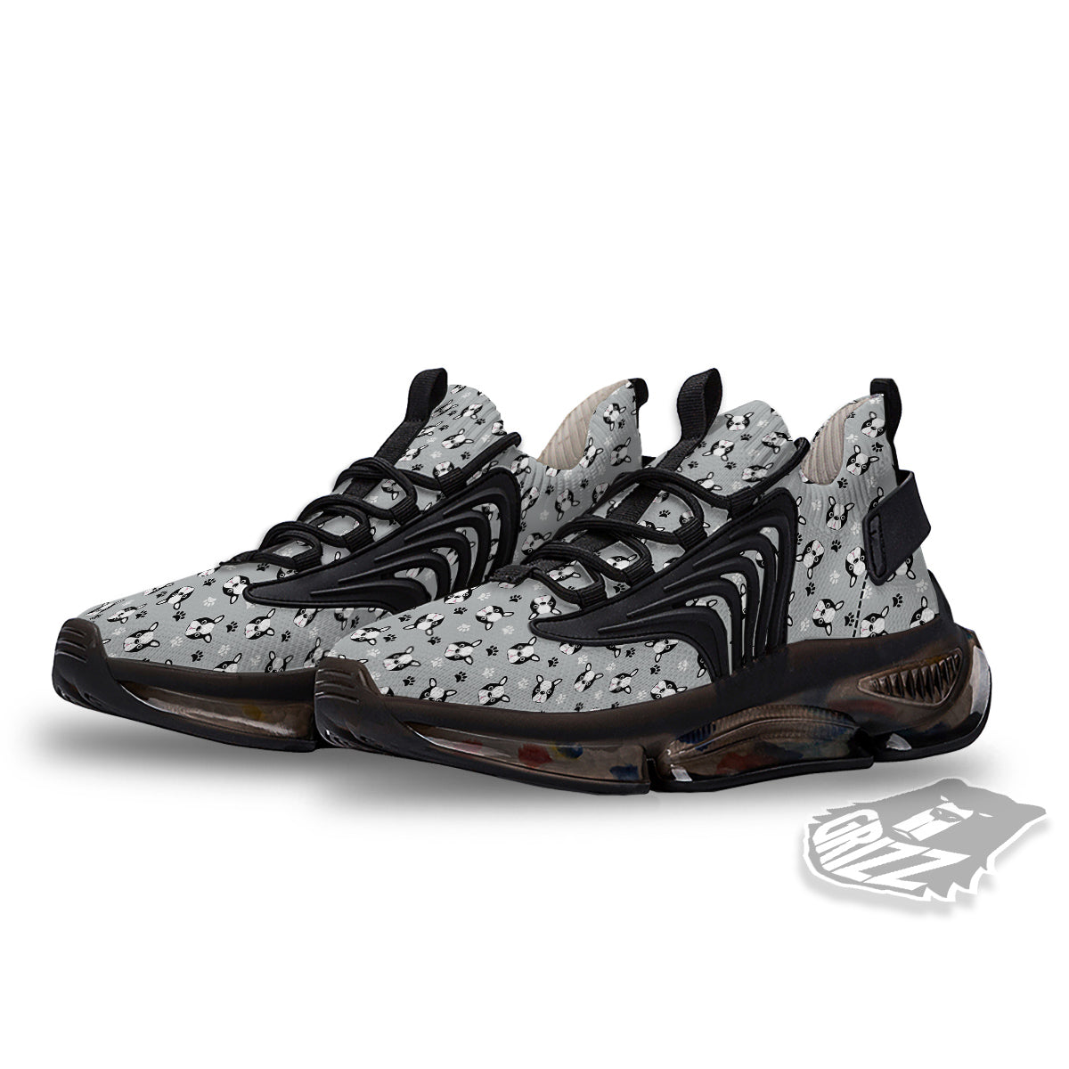 Boston Terrier Faces Cute Print Black Gym Shoes-grizzshop