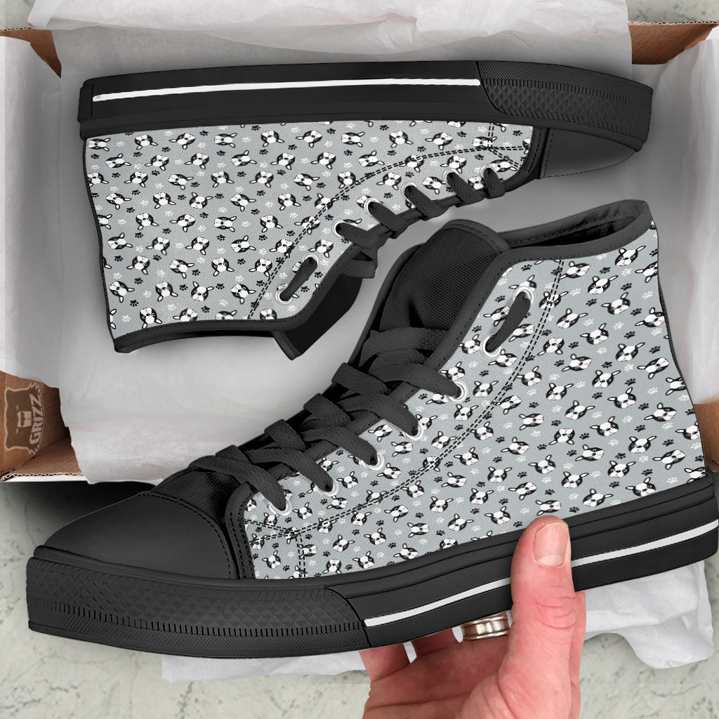Boston Terrier Faces Cute Print Black High Top Shoes-grizzshop