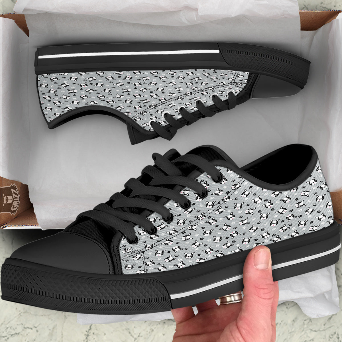 Boston Terrier Faces Cute Print Black Low Top Shoes-grizzshop